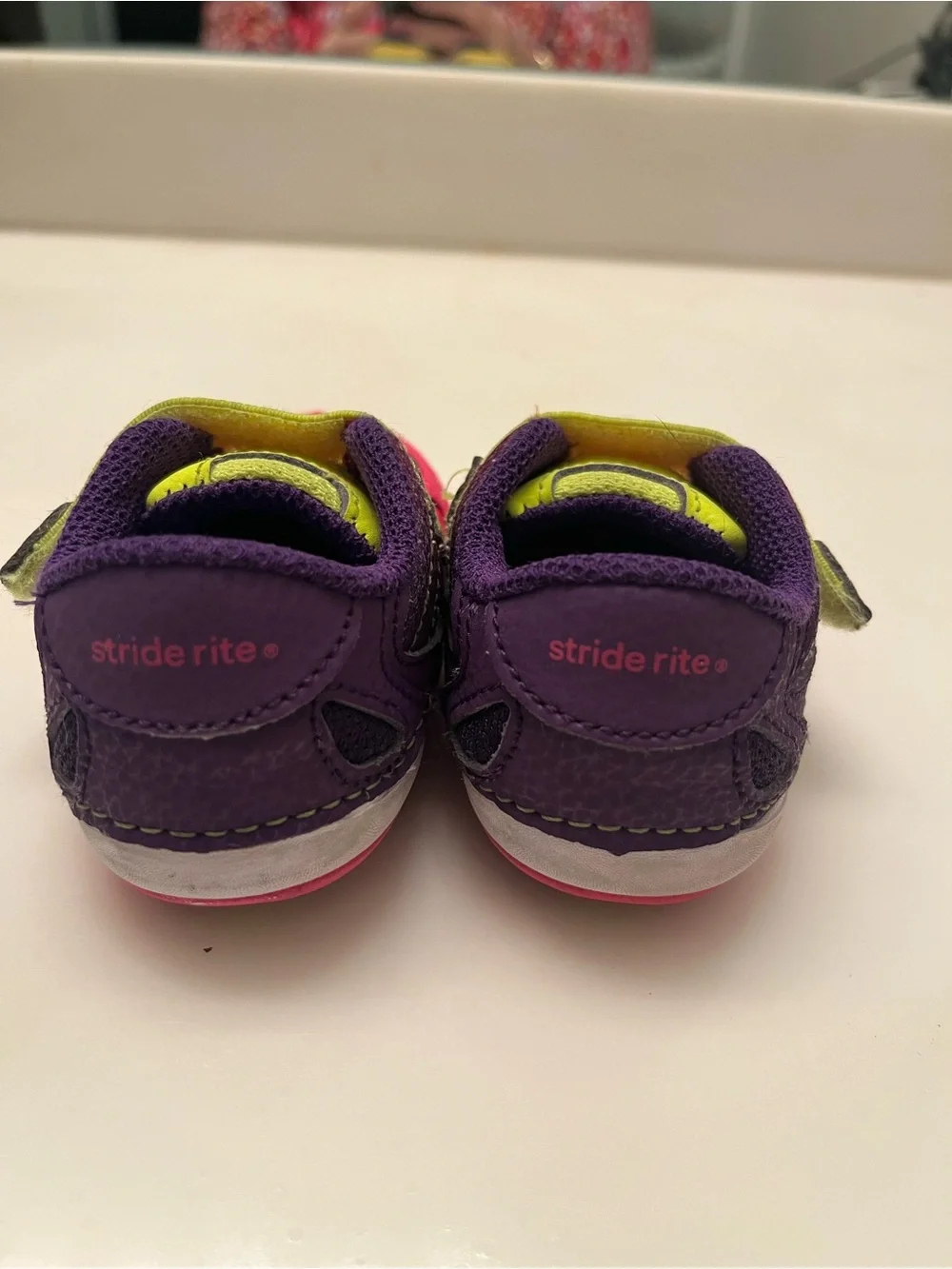 Stride Rite Medley Pink & Yellow Velcro Toddler Baby Walker Shoes Size 4W Wide